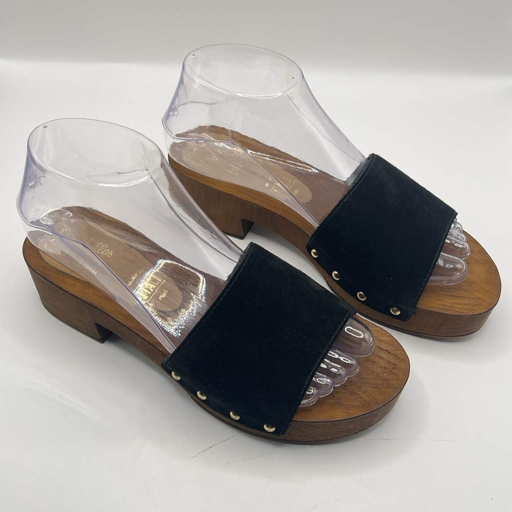 Seychelles Good Spirits Wooden Clog Studded 6.5 Black Suede Made In Italy Retro